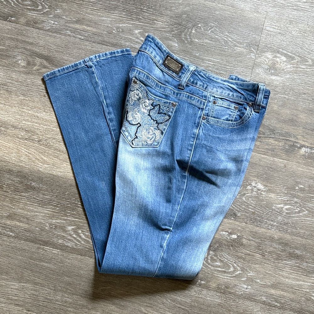 Embroidered Blue Boot Cut Jeans